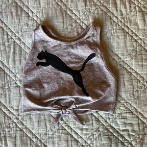 Grey puma high neck bow tie front crop tank top sports bra bralette small